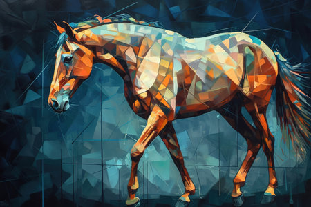 Image of a horse painting in cubism art style. Wildlife Animals. Illustration. Generative AI.の素材