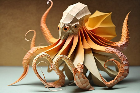Image of paper origami art. Handmade paper octopus. Underwater Animals. illustration, generative AIの素材