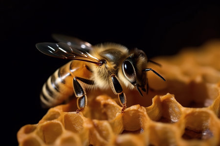 Image of bee on honeycomb. Insect. Animals. illustration. Generative AI.の素材