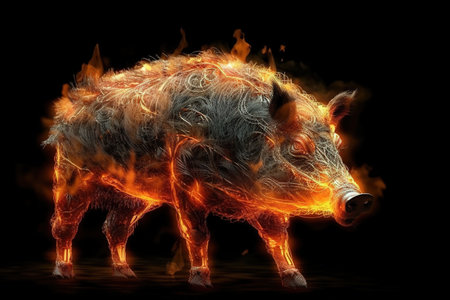 Image of an angry boar with flames. Wildlife Animals. illustration, generative AI.の素材