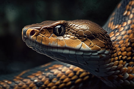 Image of a ferocious snake head. Reptile. Animals. Illustration. Generative AI.の素材