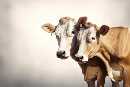 Image of mother cow with calf on a white background. Illustration, Generative AI.の素材