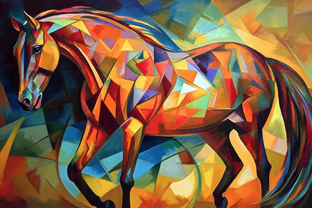 Image of a horse painting in cubism art style. Wildlife Animals. Illustration. Generative AI.の素材