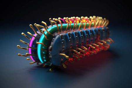 Image of a worm with technology concept. Insect. Animals. Illustration, generative AI.の素材