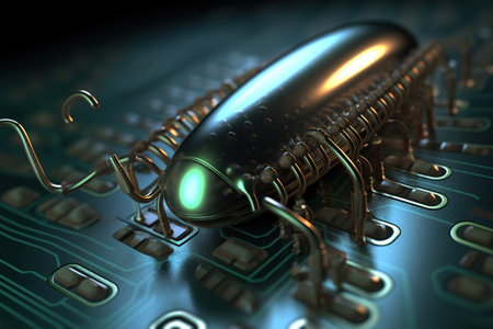 Image of a worm with technology concept. Insect. Animals. Illustration, generative AI.の素材