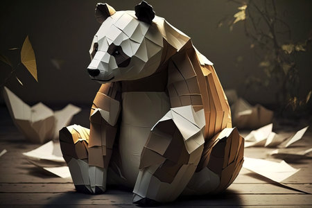 Image of paper origami art. Handmade paper panda. Wildlife Animals. illustration, generative AIの素材