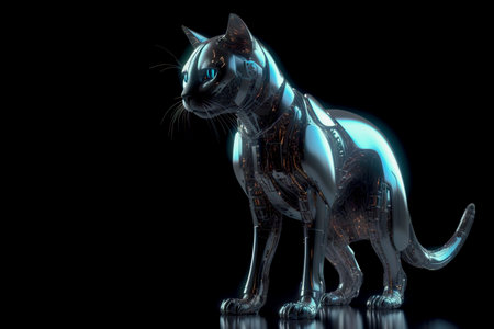 Image of a cat modified into a electronics robot on a clean background. Pet. Animal. Illustration, Generative AI.の素材