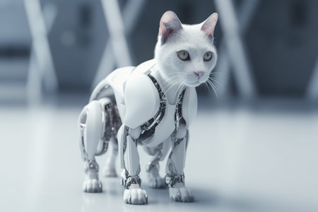 Image of a cat modified into a electronics robot on a clean background. Pet. Animal. Illustration, Generative AI.の素材