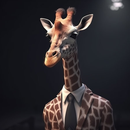 Image of a giraffe businessman wearing a suit. Wildlife Animals. Illustration, generative AI.の素材