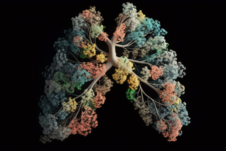 Lungs made from flowers and leaves on a clean background. Creative concept. Illustration, Generative AI.の素材