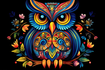 Colorful abstract owl painting. Bird. Animals art. Illustration, Generative AI.の素材