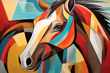 Abstract horse painting in the style of pablo picasso. Animals art. Illustration, Generative AI.の素材