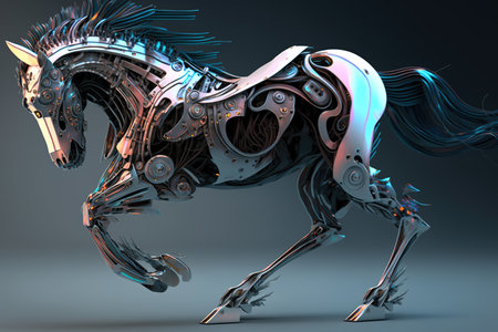 Image of a horse modified into a electronics robot on a clean background. Wildlife Animal. illustration, generative AI.の素材