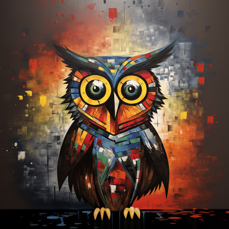 Colorful abstract owl painting. Bird. Animals art. Illustration, Generative AI.の素材