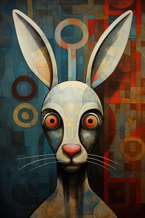 Abstract rabbit painting in the style of pablo picasso. Animals art. Illustration, Generative AI.の素材