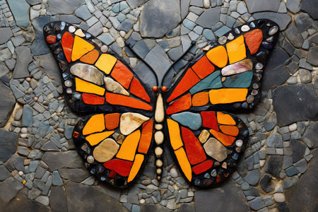 Image of butterfly made with various stones gathered together. Insect. Animals. Illustration, Generative AI.の素材