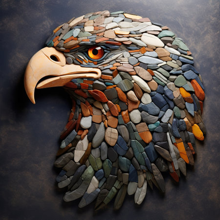Image of an eagle face made with various stones gathered together. Bird. Wildlife Animals. Illustration, Generative AI.の素材