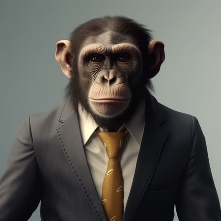 Image of a monkey businessman wearing a suit on clean background. Wildlife Animals. Illustration, generative AI.の素材