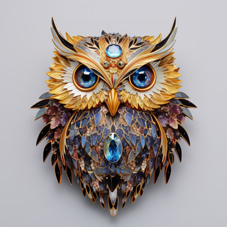 An owl made of beautiful gemstones. Bird. Wildlife Animals. Decorations. Illustration, Generative AI.の素材