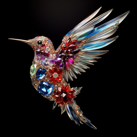 A hummingbird made of beautiful gemstones. Bird. Decorations. Illustration, Generative AI.の素材