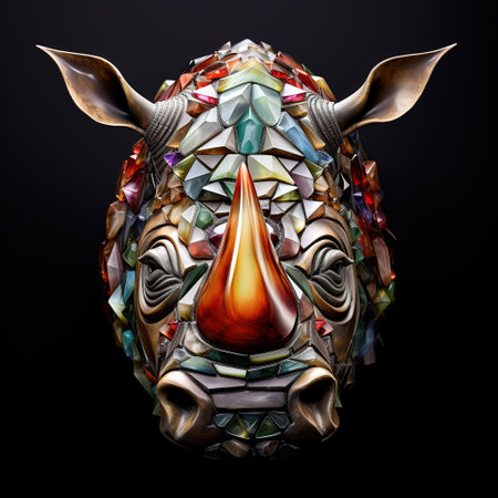 A rhinoceros head made of beautiful gemstones. Wildlife Animals. Decorations. Illustration, Generative AI.の素材