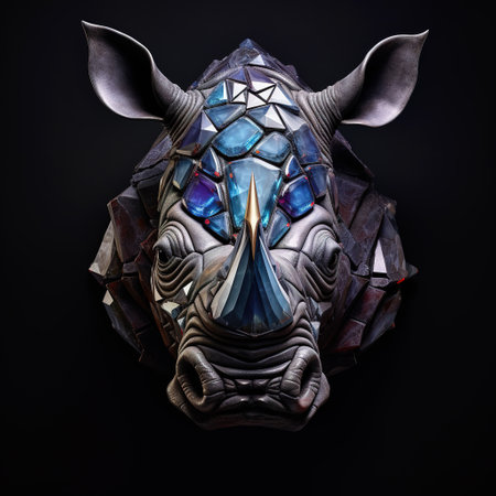 A rhinoceros head made of beautiful gemstones. Wildlife Animals. Decorations. Illustration, Generative AI.の素材