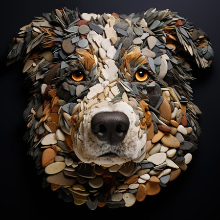 Image of a dog face made with various stones gathered together. Pet,  Animals. Illustration, Generative AI.の素材