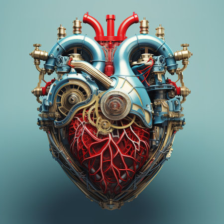 A human heart made of electronic machinery on a clean background. illustration. Generative AI.の素材