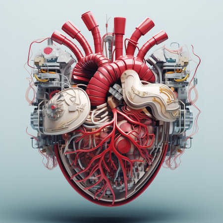 A human heart made of electronic machinery on a clean background. illustration. Generative AI.の素材