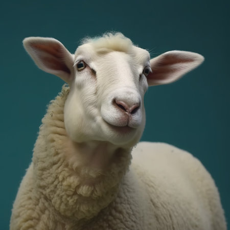 Image of sheep making a cheeky face on a clean background. Farm animals. illustration. Generative AI.の素材