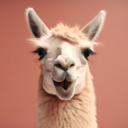 Image of llama making a cheeky face on a clean background. Wildlife Animals. illustration. Generative AI.の素材