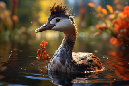 Image of little grebe in the swamp in the fertile forest. Wildlife Animals. bird. Illustration, Generative AI.の素材