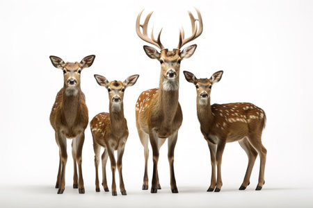 Image of family group of deer on white background. Wildlife Animals. Illustration, Generative AI.の素材