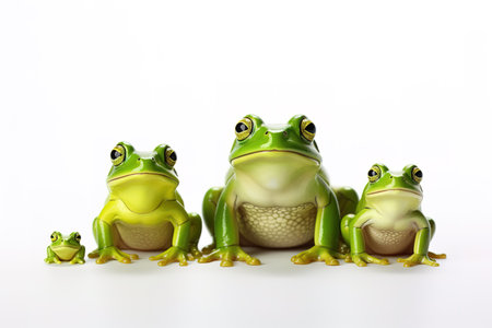 Image of family group green frogs on a white background. Amphibian. illustration. Generative AI.の素材