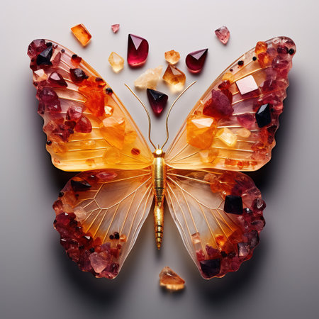 A butterfly made of beautiful gemstones. Insect. Illustration, Generative AI.の素材
