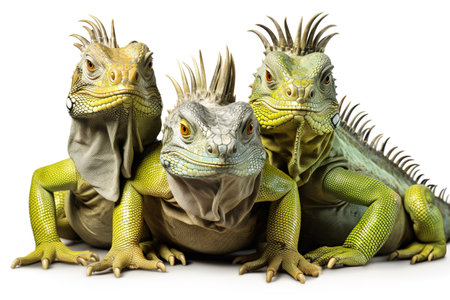 Image of group of iguana on a white background. Reptile. Animals. Illustration, Generative AI.の素材