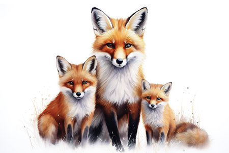 Image of group of foxs on a white background. Wildlife Animals. Illustration, Generative AI.の素材
