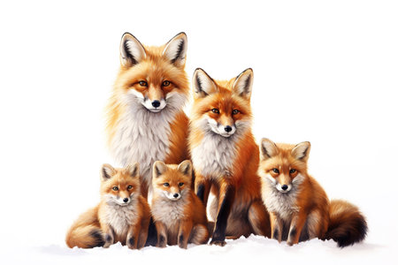 Image of group of foxs on a white background. Wildlife Animals. Illustration, Generative AI.の素材
