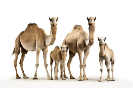 Image of family group of camel on white background. Wildlife Animals. Illustration, Generative AI.の素材