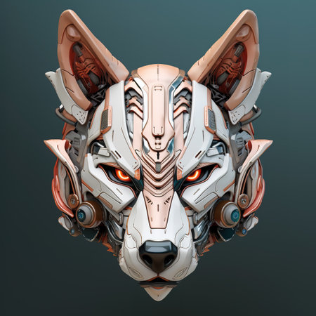 A dog head that is a futuristic machine of the future world. Sci fi gundam. Pet. Animals. Illustration, Generative AI.の素材
