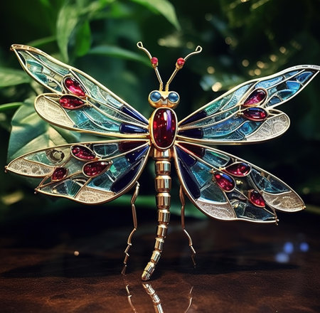 A dragonfly made of beautiful gemstones. Insect. Decorations. Illustration, Generative AI.の素材
