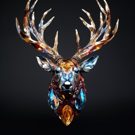 A deer face made of beautiful gemstones. Wildlife Animals. Decorations. Illustration, Generative AI.の素材