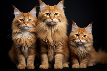 Image of group of siberian Cats on white background. Pet. Animals. Illustration, Generative AI.の素材