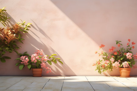 A beautiful flower plant beside the wall on a clear day. Illustration, Generative AI.の素材