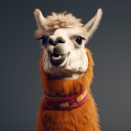 Image of llama making a cheeky face on a clean background. Wildlife Animals. illustration. Generative AI.の素材