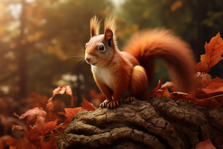 Image of a squirrel in the forest, Wildlife Animals., Generative AI, Illustration.の素材
