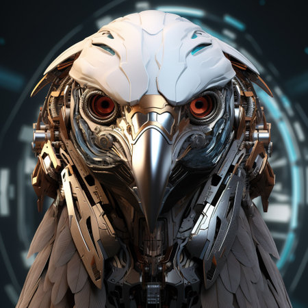 An eagle head that is a futuristic machine of the future world. Bird. Wildlife Animals. Illustration, Generative AI.の素材