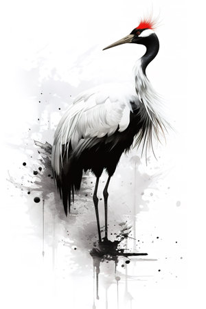 Image of beautiful red crowned crane painting. Bird. Wildlife Animals., Generative AI, Illustration.の素材