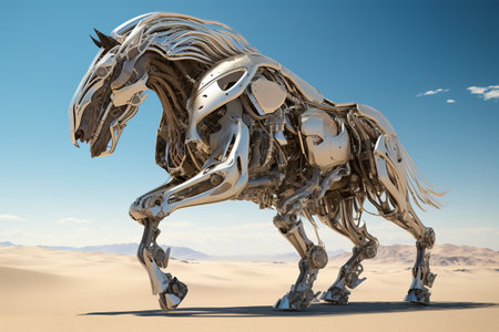 Image of horse that is a futuristic machine of the future world. Wildlife Animals. Illustration, Generative AI.の素材