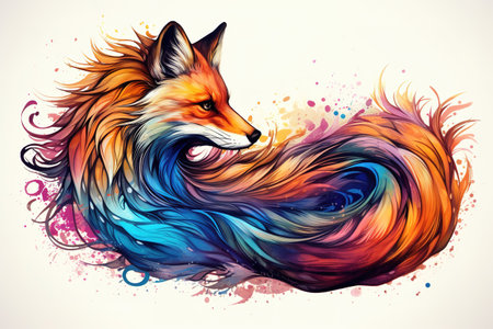 Image of colorful fox on white background. Wildlife Animals. Illustration, Generative AI.の素材